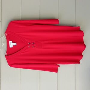 Joseph Rivkoff Women Red V-Neck Tunic Top with Grommet Laces Accents Size 8